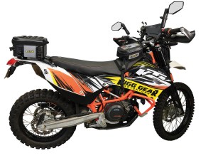 Photo of Hurricane Dual Sport Tail Bag (SE-4012) on white background mounted to tail section of KTM 690